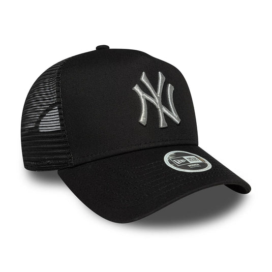 Gorra New Era New York Yankees MLB Metallic 9FORTY A-Frame Trucker Mujer Negro